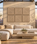 Interior with FeltArt 'Linoa' set of 6 panels in the color pale sand, 60x60.