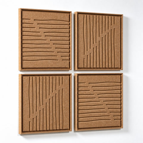 Side view of FeltArt 'Linoa' set of 4 panels in the color soft dune, 60x60.