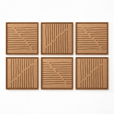 FeltArt 'Linoa' set of 6 panels in the color soft dune, 60x60.