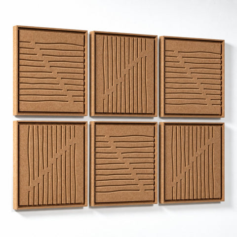 Side view of FeltArt 'Linoa' set of 6 panels in the color soft dune, 60x60.