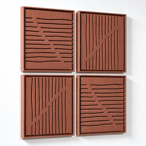 Side view of FeltArt 'Linoa' set of 4 panels in the color terra bloom, 60x60.