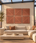 Interior with FeltArt 'Linoa' set of 6 panels in the color terra bloom, 60x60, second view.