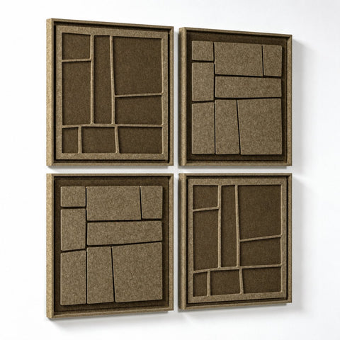 Side view of FeltArt 'Modura' set of 4 panels in the color olive mist, 60x60.