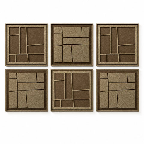 FeltArt 'Modura' set of 6 panels in the color olive mist, 60x60.