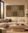 Interior with FeltArt 'Modura' set of 6 panels in the color olive mist, 60x60.