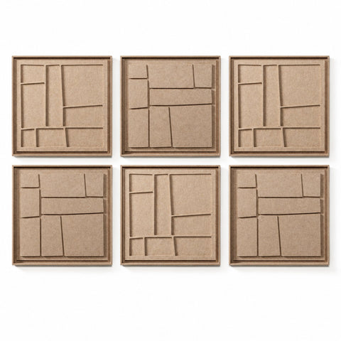 FeltArt 'Modura' set of 6 panels in the color pale sand, 60x60.