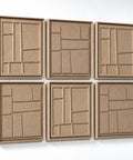 Side view of FeltArt 'Modura' set of 6 panels in the color pale sand, 60x60.