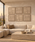 Interior with FeltArt 'Modura' set of 6 panels in the color pale sand, 60x60.