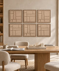 Interior with FeltArt 'Modura' set of 6 panels in the color pale sand, 60x60, second view.