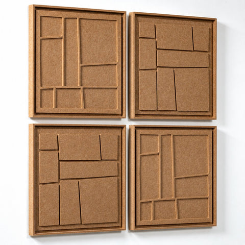 Side view of FeltArt 'Modura' set of 4 panels in the color soft dune, 60x60.