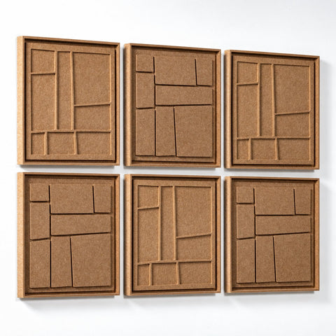 Side view of FeltArt 'Modura' set of 6 panels in the color soft dune, 60x60.