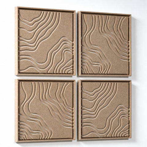 Side view of FeltArt 'Naturale' set of 4 panels in the color pale sand, 60x60.