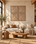 Interior with FeltArt 'Naturale' set of 4 panels in the color pale sand, 60x60, second view.