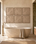 Interior with FeltArt 'Naturale' set of 6 panels in the color pale sand, 60x60, second view.