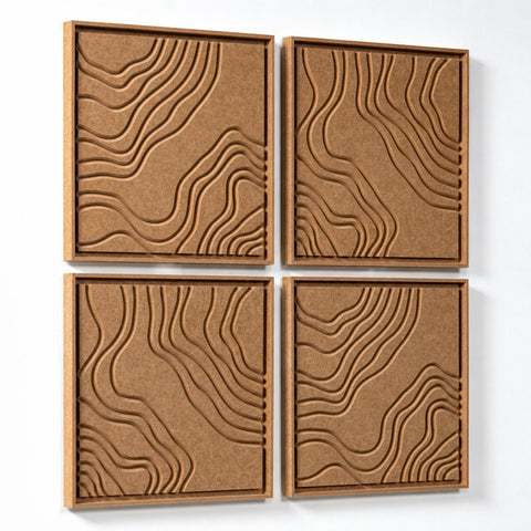 Side view of FeltArt 'Naturale' set of 4 panels in the color soft dune, 60x60.