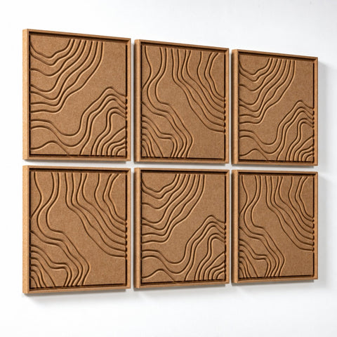 Side view of FeltArt 'Naturale' set of 6 panels in the color soft dune, 60x60.