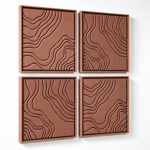 Side view of FeltArt 'Naturale' set of 4 panels in the color terra bloom, 60x60.