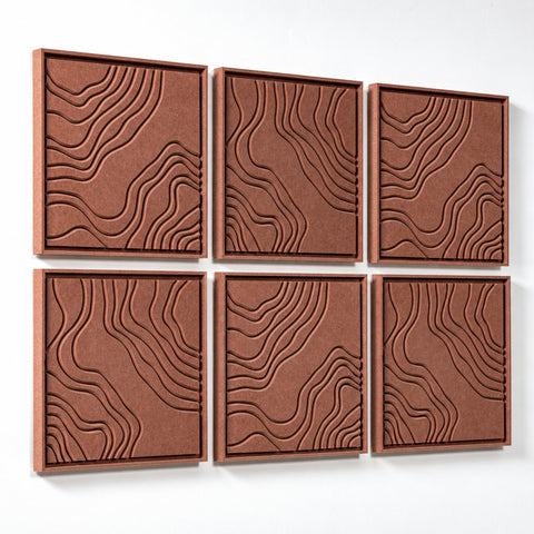 Side view of FeltArt 'Naturale' set of 6 panels in the color terra bloom, 60x60.