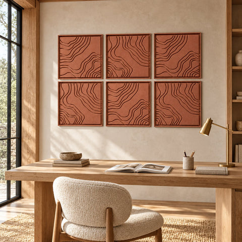 Interior with FeltArt 'Naturale' set of 6 panels in the color terra bloom, 60x60.