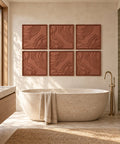 Interior with FeltArt 'Naturale' set of 6 panels in the color terra bloom, 60x60, second view.