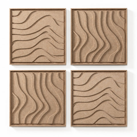 FeltArt 'Oasis' set of 4 panels in the color pale sand, 60x60.