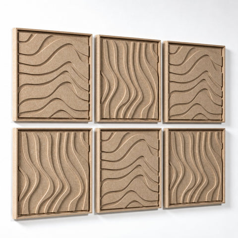 Side view of FeltArt 'Oasis' set of 6 panels in the color pale sand, 60x60.