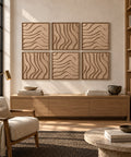 Interior with FeltArt 'Oasis' set of 6 panels in the color pale sand, 60x60.