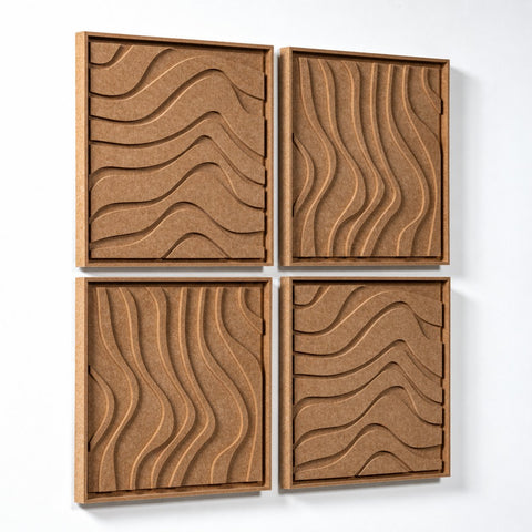 Side view of FeltArt 'Oasis' set of 4 panels in the color soft dune, 60x60.