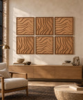 Interior with FeltArt 'Oasis' set of 6 panels in the color soft dune, 60x60, second view.