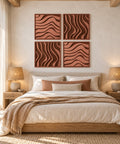 Interior with FeltArt 'Oasis' set of 4 panels in the color terra bloom, 60x60, second view.
