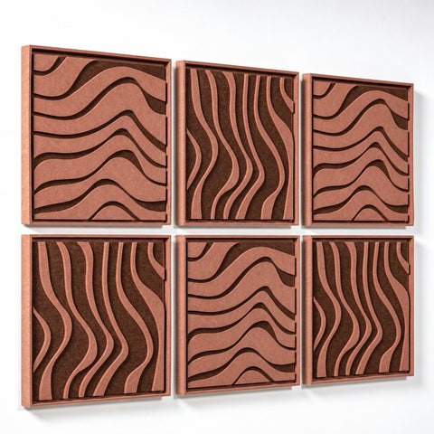 Side view of FeltArt 'Oasis' set of 6 panels in the color terra bloom, 60x60.