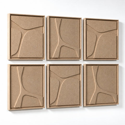 Side view of FeltArt 'Serene' set of 6 panels in the color pale sand, 60x60.