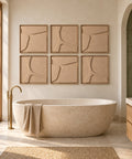 Interior with FeltArt 'Serene' set of 6 panels in the color pale sand, 60x60.
