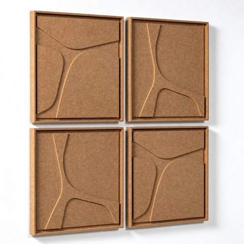 Side view of FeltArt 'Serene' set of 4 panels in the color soft dune, 60x60.