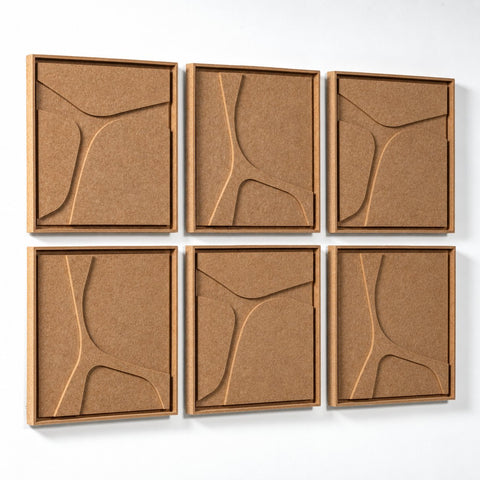 Side view of FeltArt 'Serene' set of 6 panels in the color soft dune, 60x60.