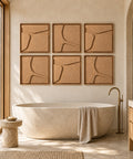 Interior with FeltArt 'Serene' set of 6 panels in the color soft dune, 60x60, second view.