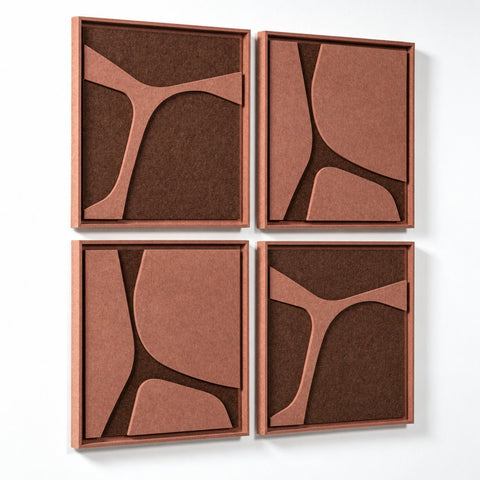 Side view of FeltArt 'Serene' set of 4 panels in the color terra bloom, 60x60.