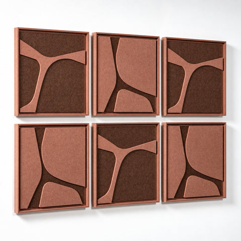 Side view of FeltArt 'Serene' set of 6 panels in the color terra bloom, 60x60.