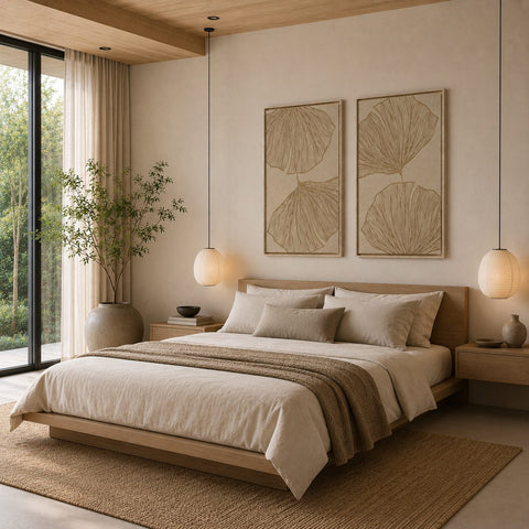 Interior with FeltArt 'Verdure' in the color pale sand, 70x110.