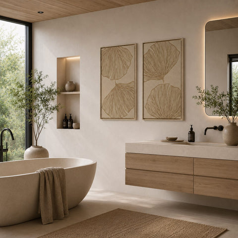 Interior with FeltArt 'Verdure' in the color pale sand, 70x110.