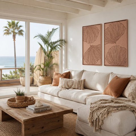 Interior with FeltArt 'Verdure' in the color terra bloom, 70x110.